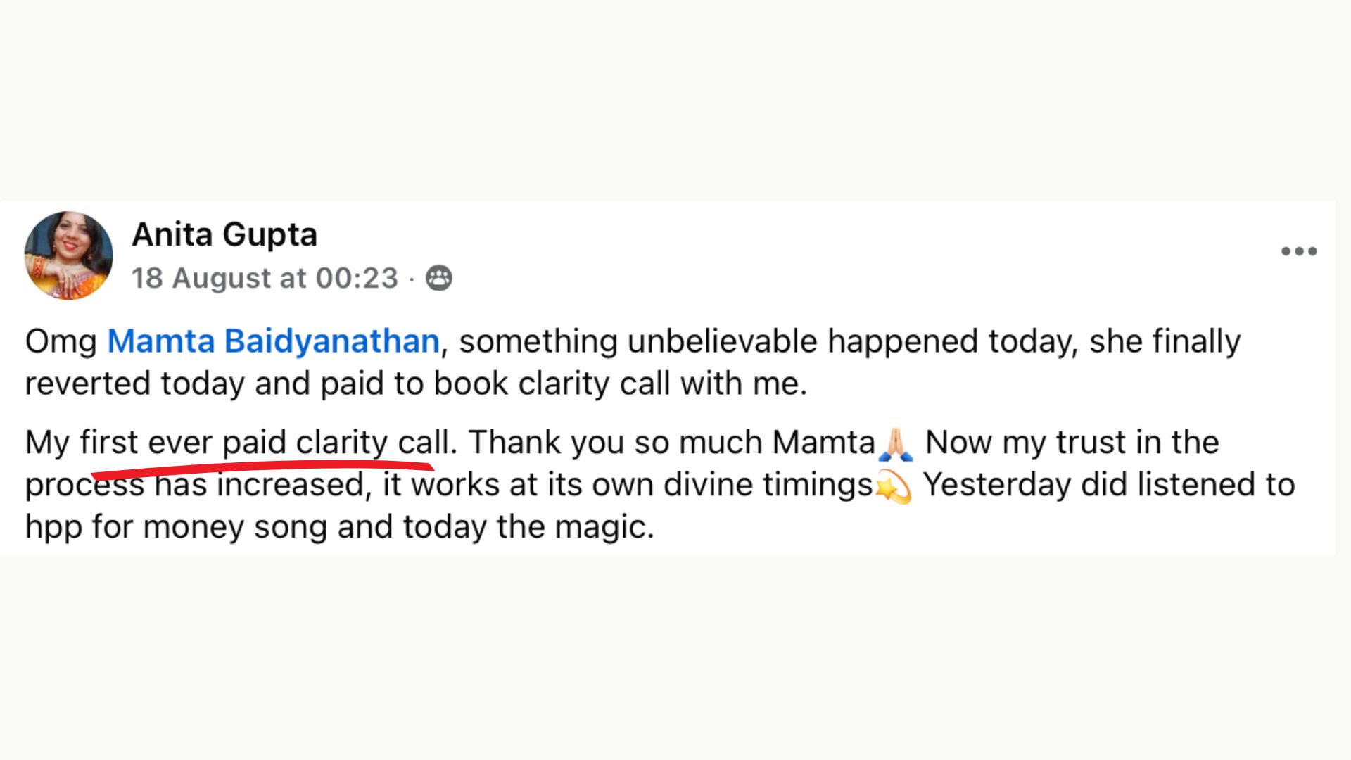Student testimonial screenshot