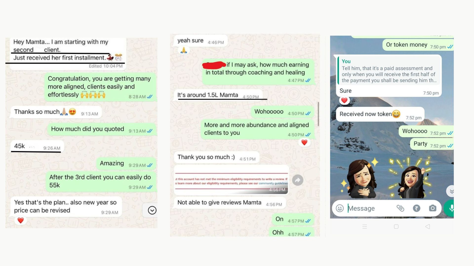 Student testimonial screenshot